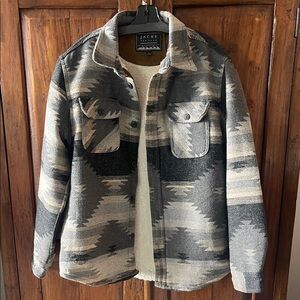 JACHS Men's Black and Tan Geometric Shirt Jacket